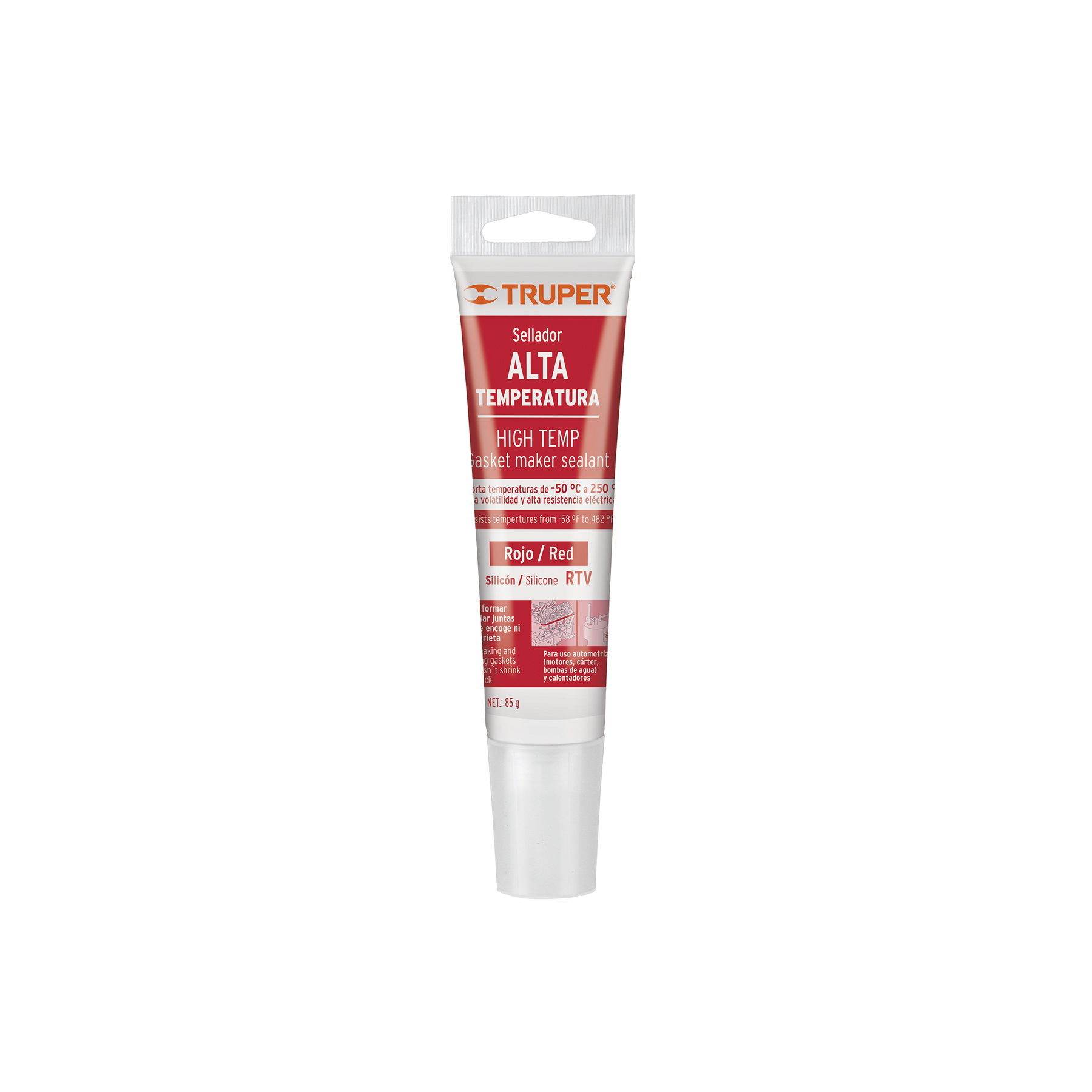 Sellador de silicón rojo RTV para altas temperaturas, 85 g