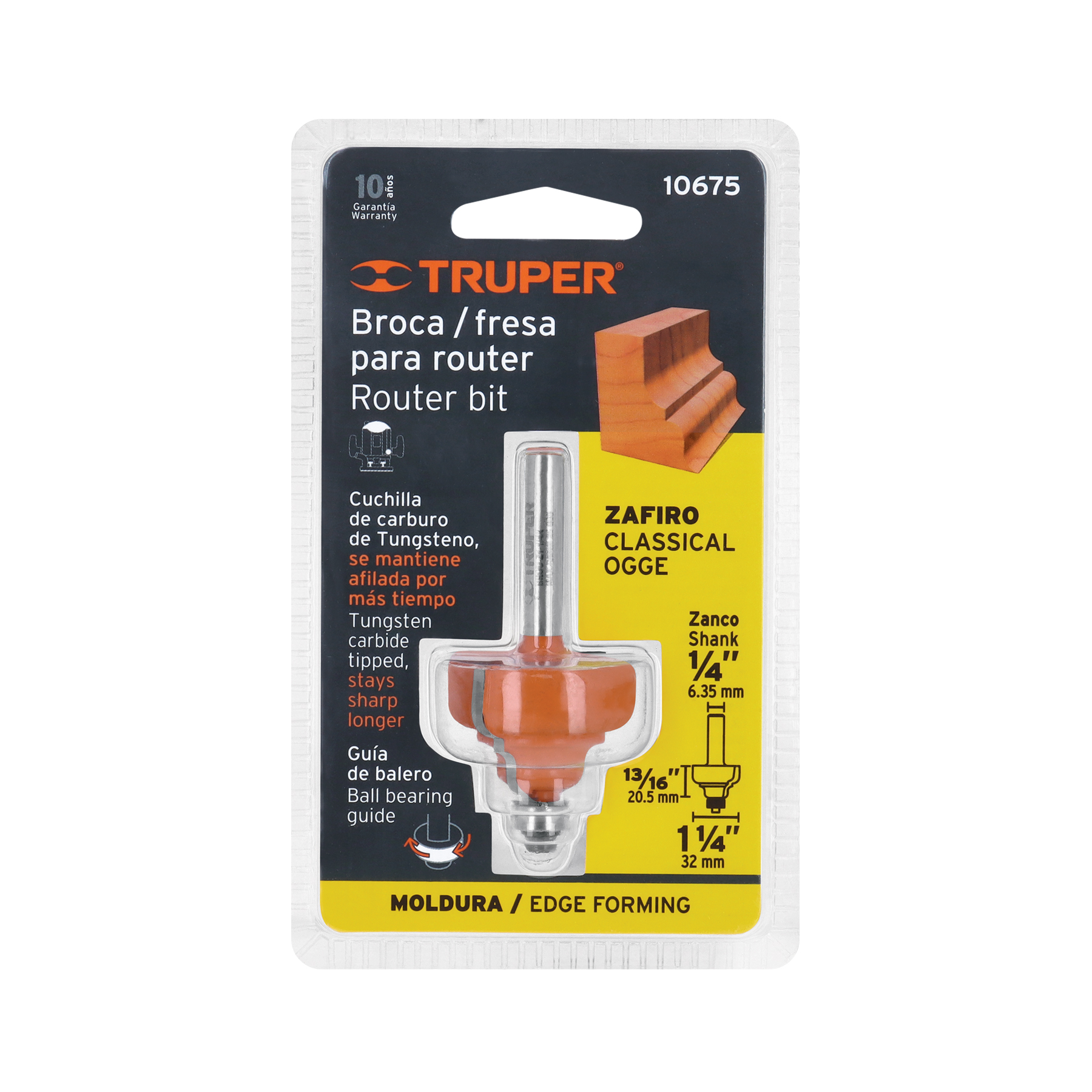 Broca para router, zafiro, 1-1/4", con balero, TRUPER