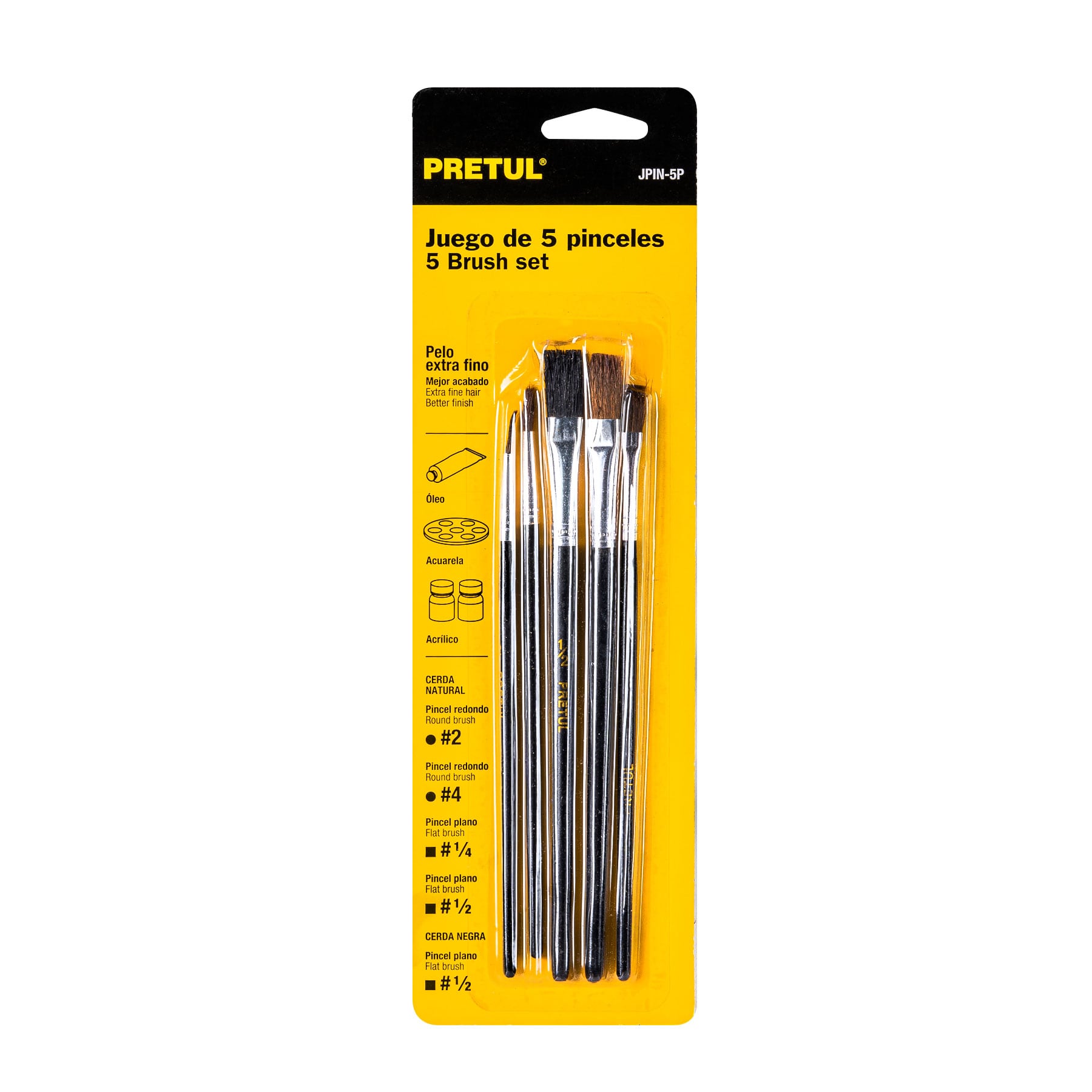 Juego de pinceles en blíster con 5 piezas, PRETUL