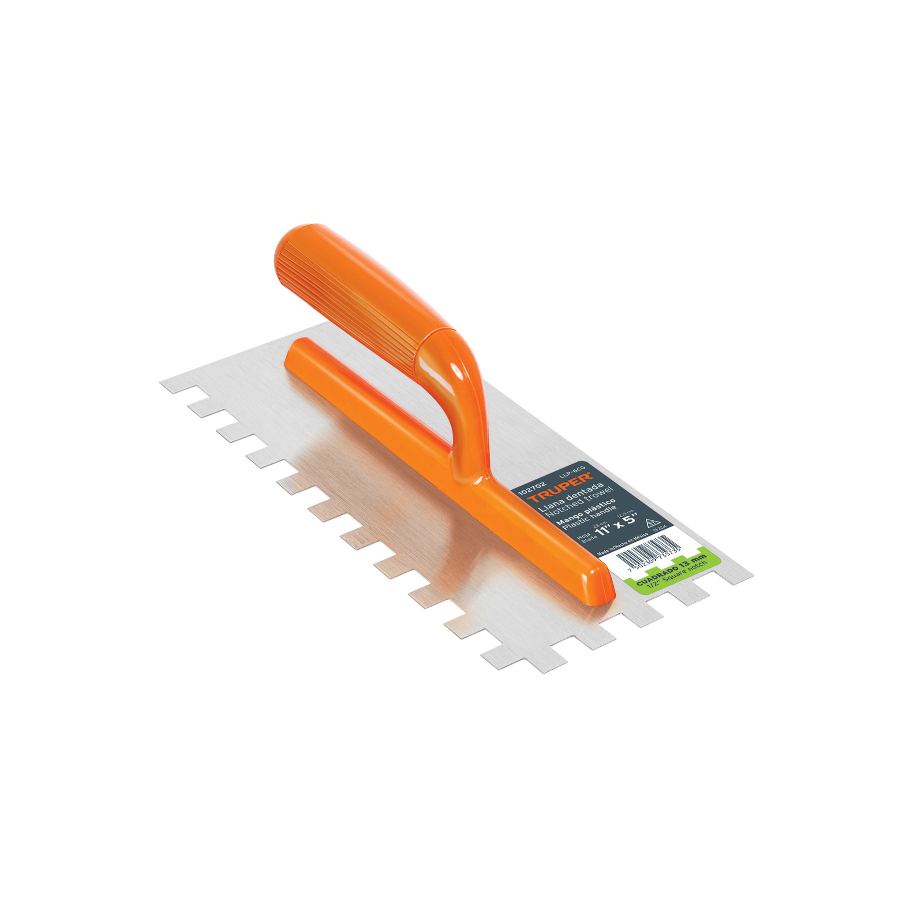 Llana 11" dentado triangular, 6 remaches, mango plástico