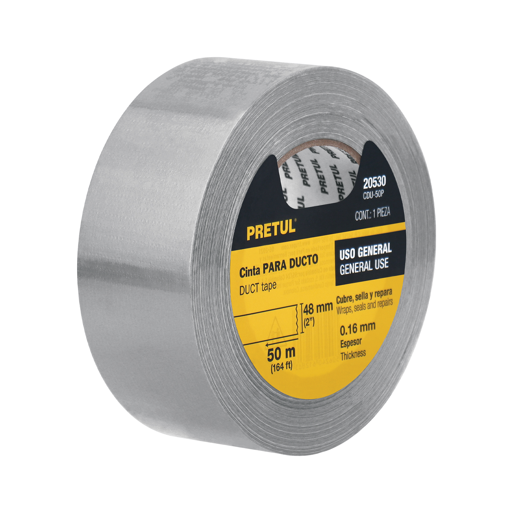 Cinta para ducto 50m x 48mm, espesor 0.16mm, PRETUL