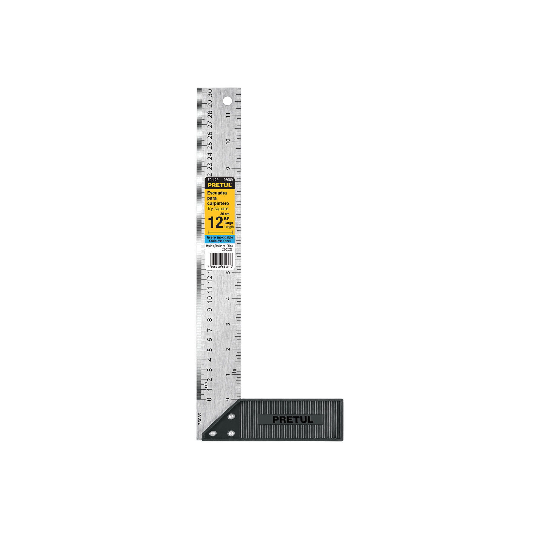 Escuadra 12" para carpintero, PRETUL