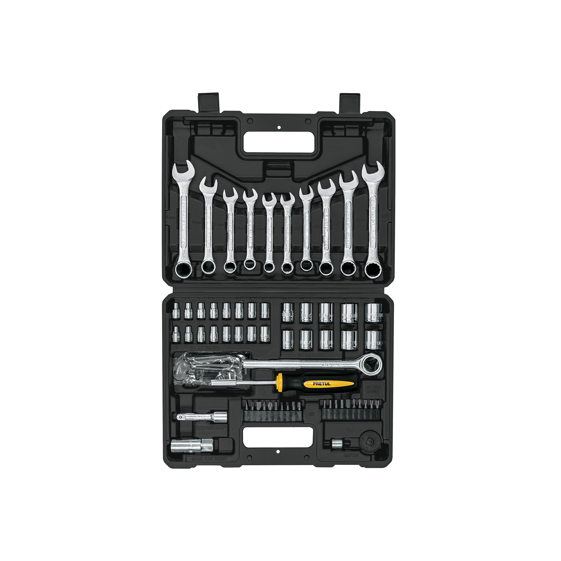 Juego de 70 herramientas 1/4 y 3/8" para mecánico, PRETUL